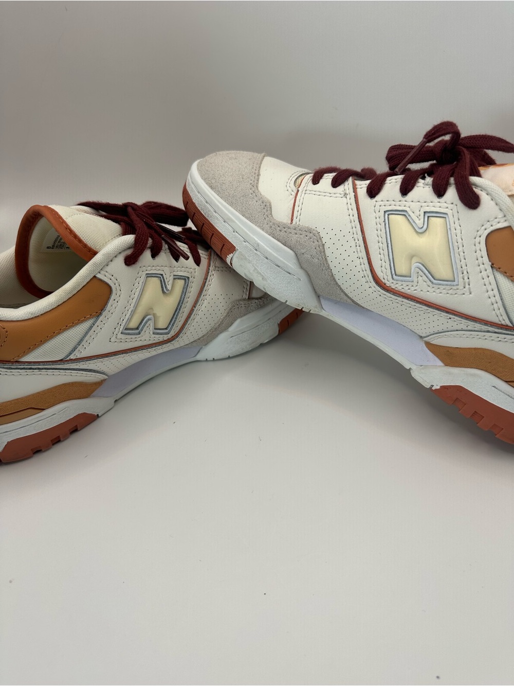 New Balance 550 White Tan & Burgundy Lace-Up Sneakers - Picture 4 of 9